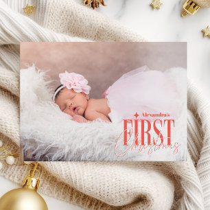 Modern Baby Girl First Christmas Custom Photo Holiday Card