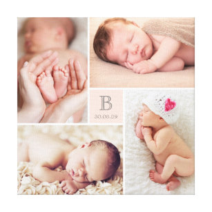 Modern Baby Girl Monogram Photo Collage Canvas