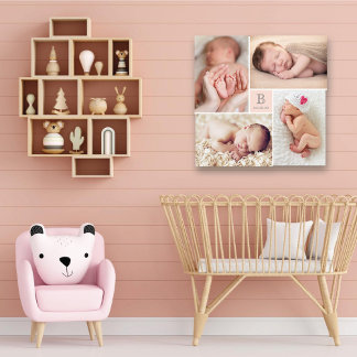 Modern Baby Girl Monogram Photo Collage Canvas Print