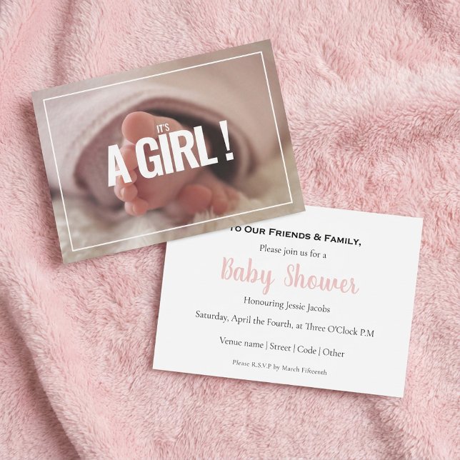 Modern baby girl photo, baby shower invitation (Creator Uploaded)