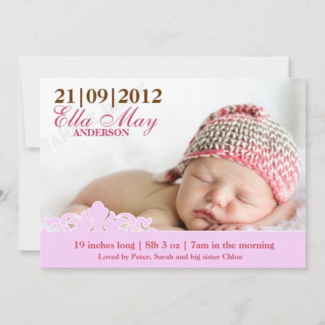 Modern Baby Girl Photo Birth Announcement (Front)