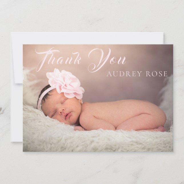 Modern Baby Girl Photo Blush Pink Thank You Birth Announcement (Front)