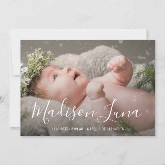 Modern Baby Girl Photo Elegant Birth Announcement (Front)