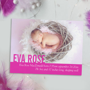 Modern baby girl pink photo announcement postcard