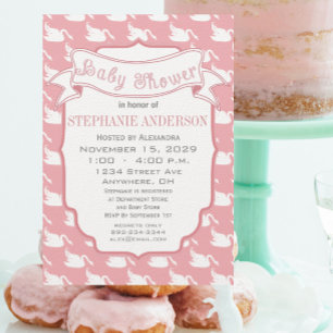 Modern Baby Girl Retro Stripe Pattern Shower Invitation