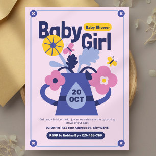 Modern Baby Girl Shower Invitation