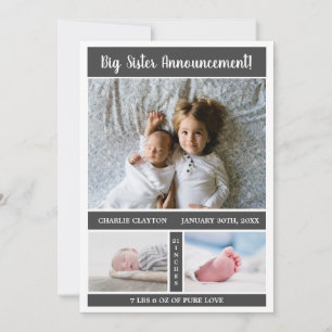 Modern Baby Grey Multi Photo Announcement
