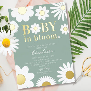 Modern Baby In Bloom Baby Shower Foil Invitation