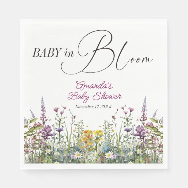 Modern Baby in Bloom Wildflower Floral Baby Shower Napkin (Front)