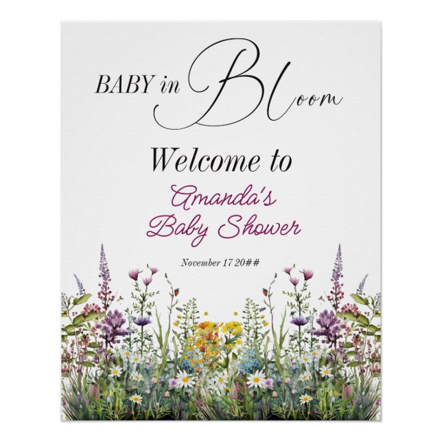 Modern Baby in Bloom Wildflower Floral Baby Shower Poster (Front)