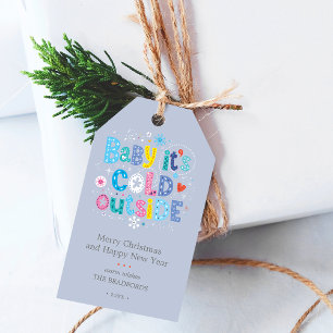 Modern Baby Its Cold Outside Dusty Blue Gift Tags