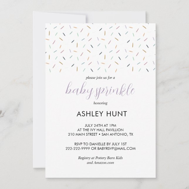 Modern Baby Lavender Neutral Sprinkle  Invitation (Front)