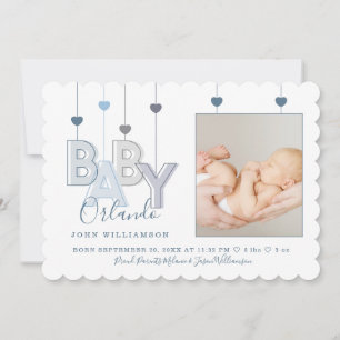 Modern Baby Letters Newborn Baby Boy Photo Announcement