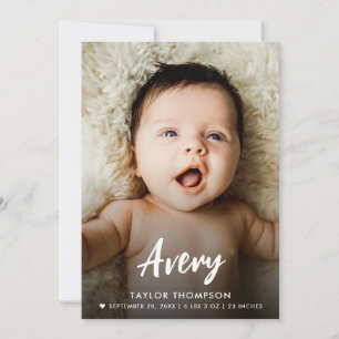 Modern Baby Name Brush script custom photo birth  Invitation