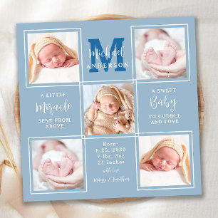 Modern Baby Personalised 5 Photo Blue Birth Announcement