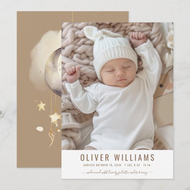 Modern baby Photo Birth Announcement Flat Card (Front/Back)