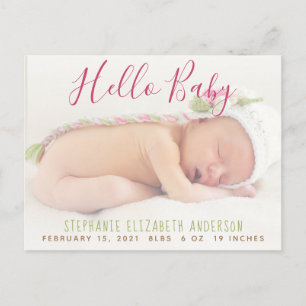 Modern Baby Photo Birth Announcement Postcard