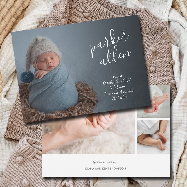 Modern Baby Photo Collage Birth Announcement (Creator Uploaded)