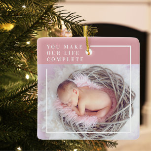 Modern Baby Photo   Pink & White   Quote  Ceramic Ornament