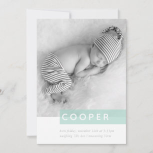 MODERN BABY PHOTO simple boy mint panel overlay Announcement