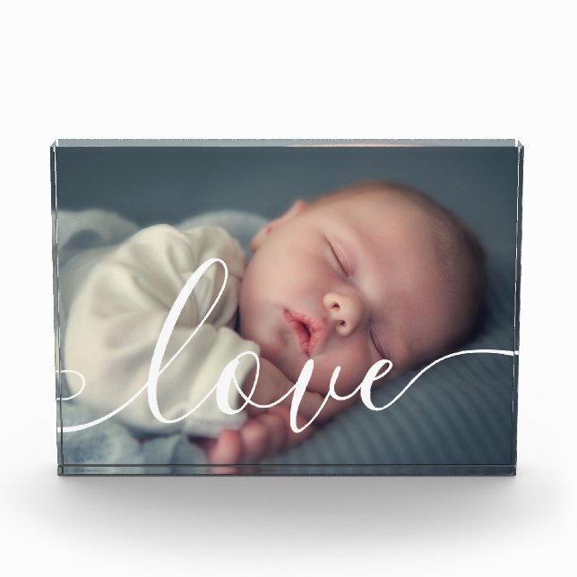Modern Baby Photo White Script LoveTypography Block (Front)