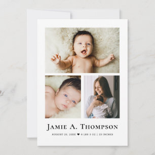 Modern Baby Photos Minimal Collage Grid Thank you  Announcement