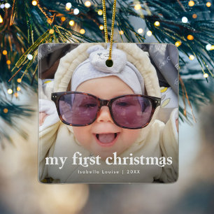 Modern Baby’s First Christmas Photo Ceramic Ornament