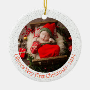 Modern Baby’s First Christmas Photo Holiday Ceramic Tree Decoration