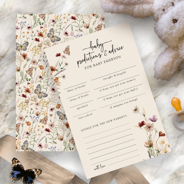 Modern Baby Shower Advice Game (Watercolor Wildflower Modern Baby Shower Advice Game Card by Painted Paperie
)