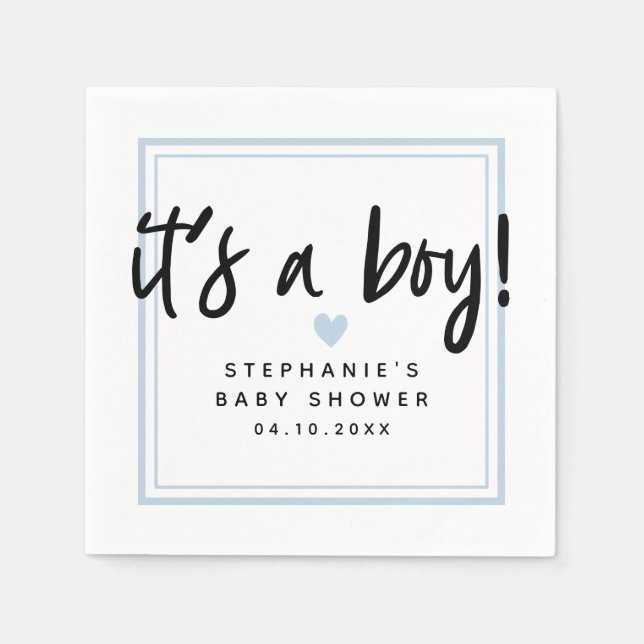 Modern Baby Shower Blue It's A Boy Napkin (Front)