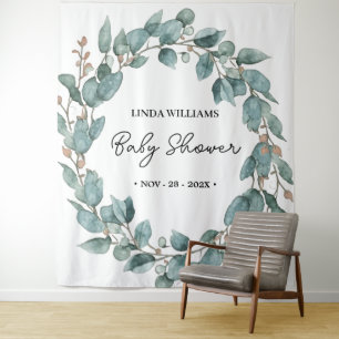 Modern Baby Shower Eucalyptus Photo Booth Backdrop Tapestry