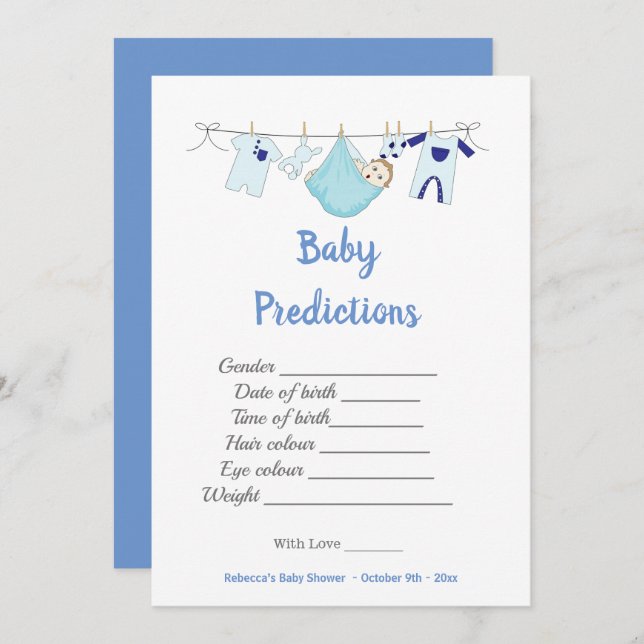 Modern Baby shower game baby prediction card (Front/Back)