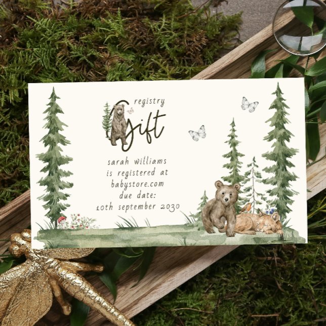 Modern Baby Shower Gift Registry Woodland Animals Business Card (Gift Registry Baby Shower)
