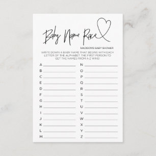 Modern Baby Shower Heart Card Baby Name Race Game