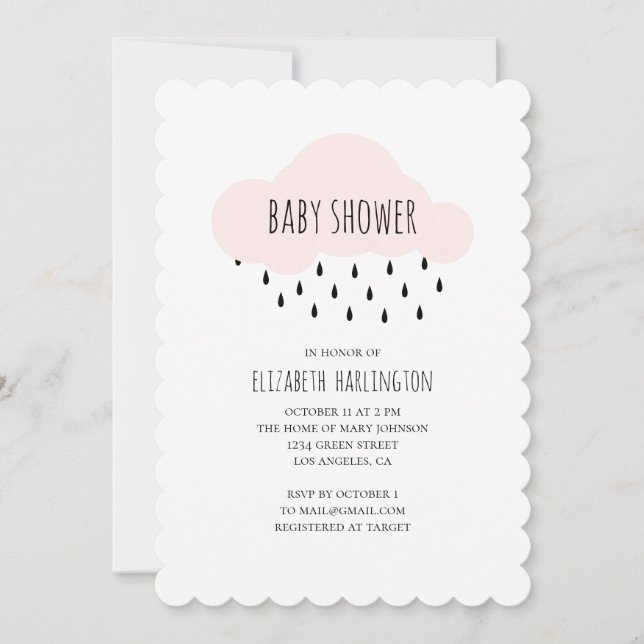 Modern baby shower invitation. Pink cloud Invitation (Front)