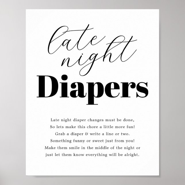 Modern Baby Shower 'Late Night Diaper' Poster (Front)