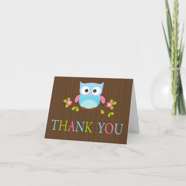 Modern Baby Shower Owl Thank You Note Card (Front)