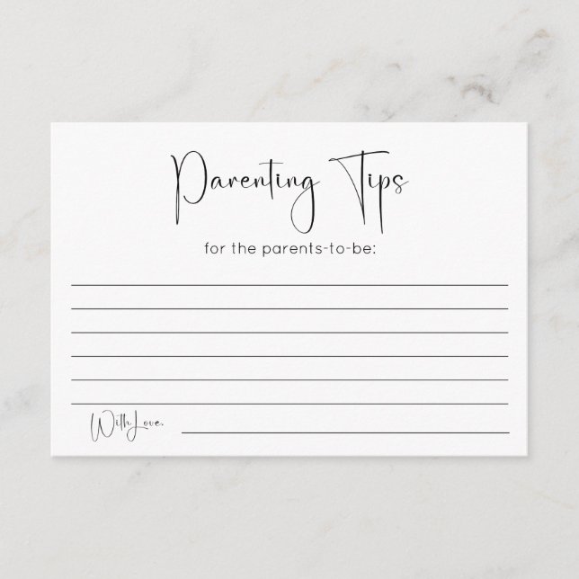 Modern Baby Shower Parenting Tips Enclosure Card (Front)