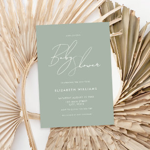 Modern Baby Shower Sage Green Minimalist Script Invitation
