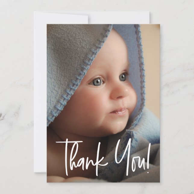 Modern Baby shower Thank You Vertical Baby Photo Announcement (Front)