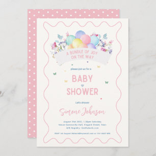 Modern Baby Shower Theme Wildflowers Balloons  Invitation