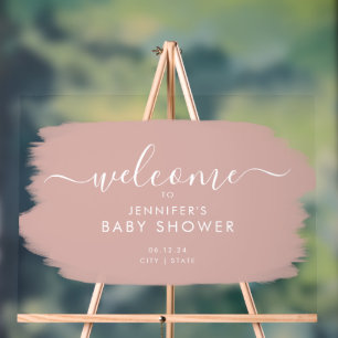 Modern Baby Shower Welcome Paint White Blush Acrylic Sign