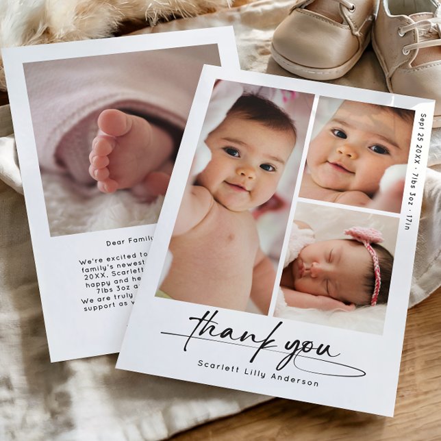 Modern Baby Thank You Simple 3 Photo Collage (Creator Uploaded)