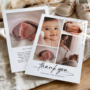 Modern Baby Thank You Simple Script Photo Collage Card