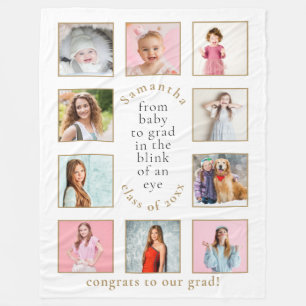 Modern Baby to Grad 10 Photos Name Year Graduation Fleece Blanket