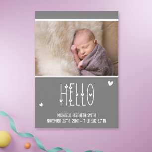 Modern Baby Typography Photo Birth Announcement