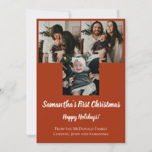 Modern baby's first Christmas 3 photo name red Invitation