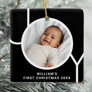  Modern Baby's First Christmas Photo Ceramic Ornament