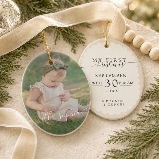 Modern Baby's First Christmas Photo Ceramic Tree Decoration (Modern Baby's First Christmas Photo Ceramic Ornament)