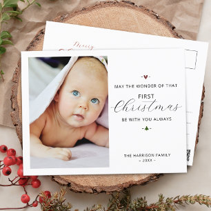 Modern Baby's First Christmas Photo Holiday Postcard